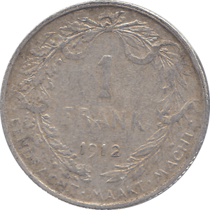 1912 ONE FRANC BELGIUM ( SILVER ) - SILVER WORLD COINS - Cambridgeshire Coins