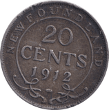 1912 SILVER 20 CENT NEWFOUNDLAND - SILVER WORLD COINS - Cambridgeshire Coins