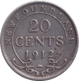 1912 SILVER 20 CENTS NEW FOUNDLAND - SILVER WORLD COINS - Cambridgeshire Coins