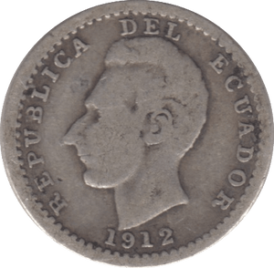 1912 SILVER 2.5 SUCRES ECUADOR REPUBLIC - SILVER WORLD COINS - Cambridgeshire Coins