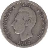 1912 SILVER 2.5 SUCRES ECUADOR REPUBLIC - SILVER WORLD COINS - Cambridgeshire Coins