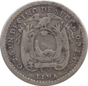 1912 SILVER 2.5 SUCRES ECUADOR REPUBLIC - SILVER WORLD COINS - Cambridgeshire Coins