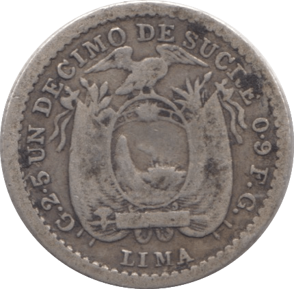 1912 SILVER 2.5 SUCRES ECUADOR REPUBLIC - SILVER WORLD COINS - Cambridgeshire Coins