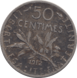1912 SILVER 50 CENTIMES FRANCE - WORLD COINS - Cambridgeshire Coins