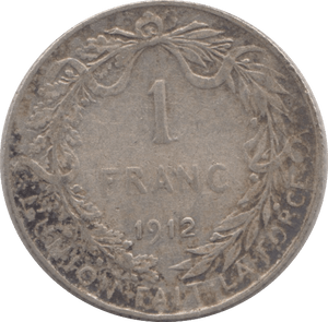 1912 SILVER ONE FRANC BELGIUM - SILVER WORLD COINS - Cambridgeshire Coins