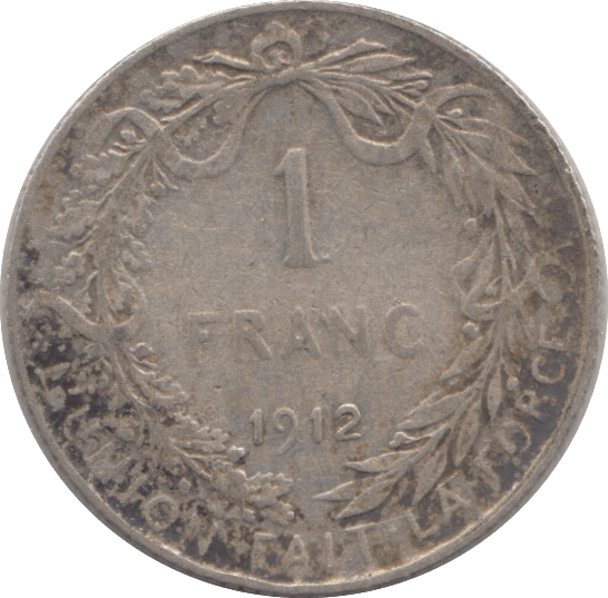 1912 SILVER ONE FRANC BELGIUM - SILVER WORLD COINS - Cambridgeshire Coins