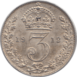 1912 SILVER THREEPENCE ( UNC ) - THREEPENCE - Cambridgeshire Coins
