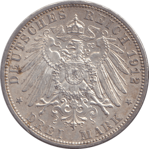 1912 THREE MARK BERLIN A - SILVER WORLD COINS - Cambridgeshire Coins