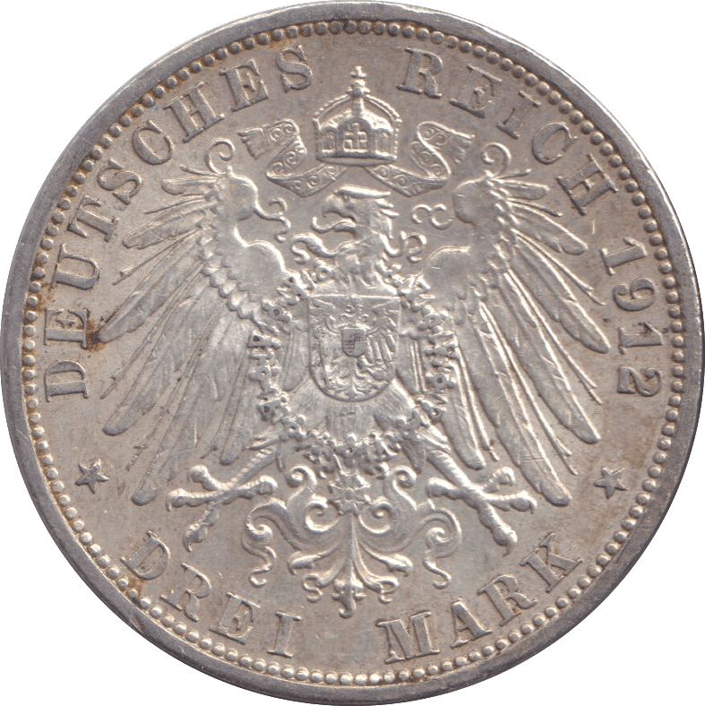 1912 THREE MARK BERLIN A - SILVER WORLD COINS - Cambridgeshire Coins