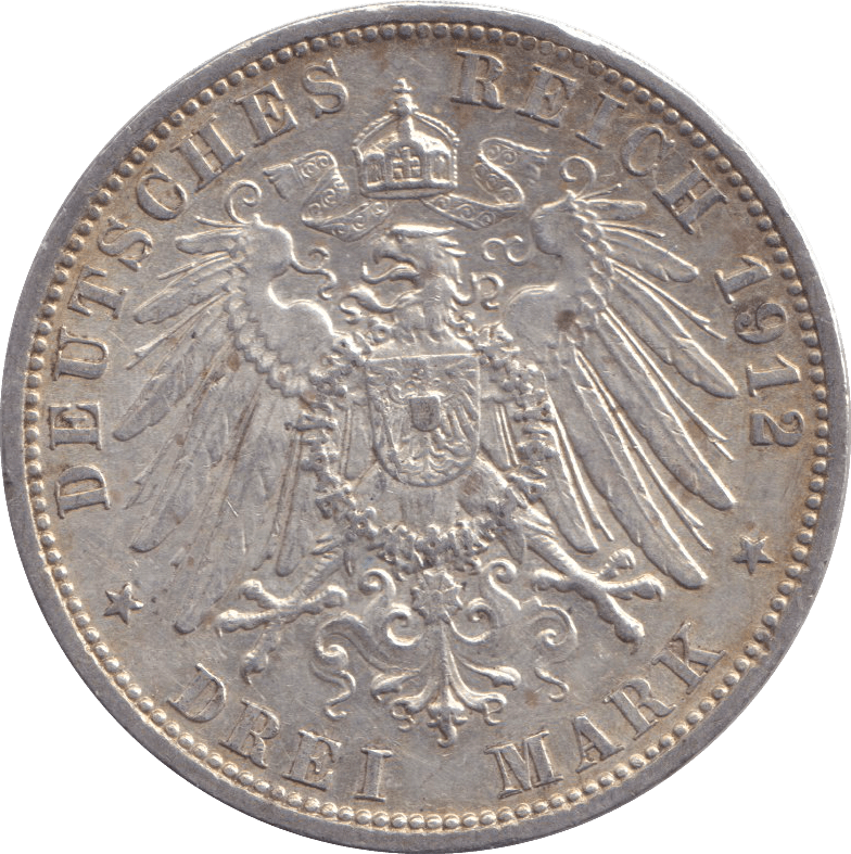 1912 THREE MARK BERLIN - SILVER WORLD COINS - Cambridgeshire Coins