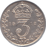 1912 THREEPENCE ( EF ) - THREEPENCE - Cambridgeshire Coins