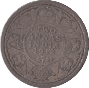 1912 TWO ANNAS INDIA - SILVER WORLD COINS - Cambridgeshire Coins
