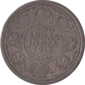 1912 TWO ANNAS INDIA - SILVER WORLD COINS - Cambridgeshire Coins