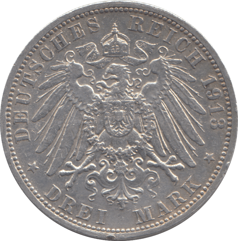 1913 3 MARK GERMANY - WORLD COINS - Cambridgeshire Coins