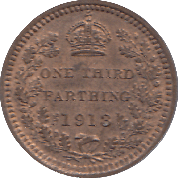 1913 ONE THIRD FARTHING ( AUNC ) - ONE THIRD FARTHING - Cambridgeshire Coins