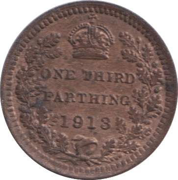 1913 ONE THIRD FARTHING ( FINE ) - ONE THIRD FARTHING - Cambridgeshire Coins