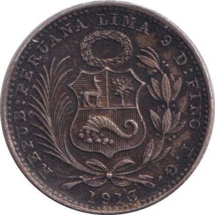 1913 SILVER 1/5 SOL PERU - SILVER WORLD COINS - Cambridgeshire Coins