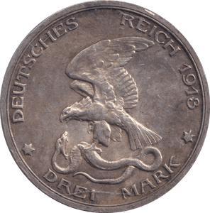 1913 SILVER 3 MARK GERMANY - SILVER WORLD COINS - Cambridgeshire Coins