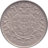 1913 SILVER 50 CENTAVOS PORTUGAL - SILVER WORLD COINS - Cambridgeshire Coins