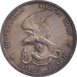1913 SILVER GERMANY 3 MARK - SILVER WORLD COINS - Cambridgeshire Coins