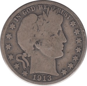 1913 SILVER HALF DOLLAR USA - SILVER WORLD COINS - Cambridgeshire Coins