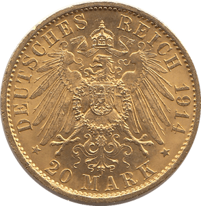 1914 GOLD 20 MARK GERMANY - GOLD WORLD COINS - Cambridgeshire Coins