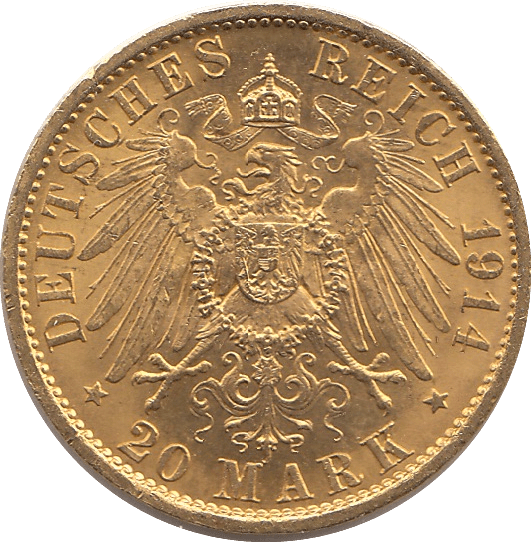 1914 GOLD 20 MARK GERMANY - GOLD WORLD COINS - Cambridgeshire Coins