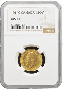 1914 GOLD PROOF SOVEREIGN CANADA MS 61 NGC - NGC GOLD SOVEREIGN - Cambridgeshire Coins