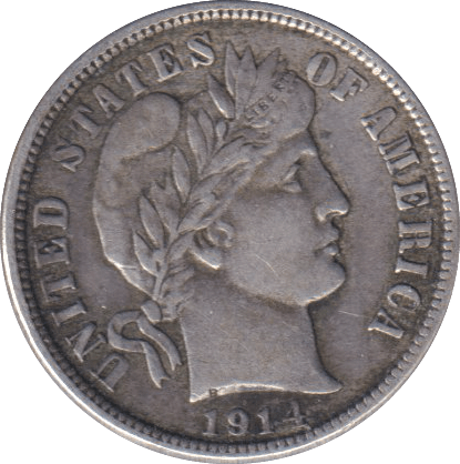 1914 SILVER BARBER DIME USA - SILVER WORLD COINS - Cambridgeshire Coins