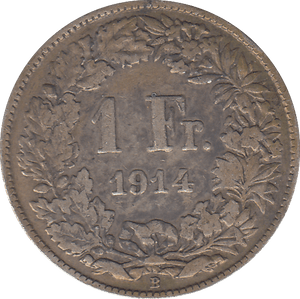 1914 SILVER FRANC SWITZERLAND - SILVER WORLD COINS - Cambridgeshire Coins