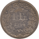1914 SILVER FRANC SWITZERLAND - SILVER WORLD COINS - Cambridgeshire Coins