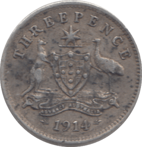 1914 SILVER THREE PENCE AUSTRALIA - SILVER WORLD COINS - Cambridgeshire Coins