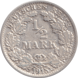 1915 HALF MARK GERMANY - SILVER WORLD COINS - Cambridgeshire Coins