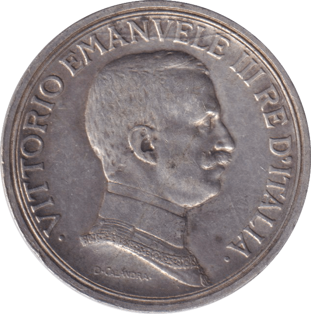 1915 SILVER 2 LIRA ITALY - SILVER WORLD COINS - Cambridgeshire Coins