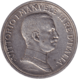 1915 SILVER 2 LIRA ITALY - SILVER WORLD COINS - Cambridgeshire Coins