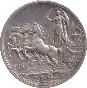 1915 SILVER 2 LIRA ITALY - SILVER WORLD COINS - Cambridgeshire Coins