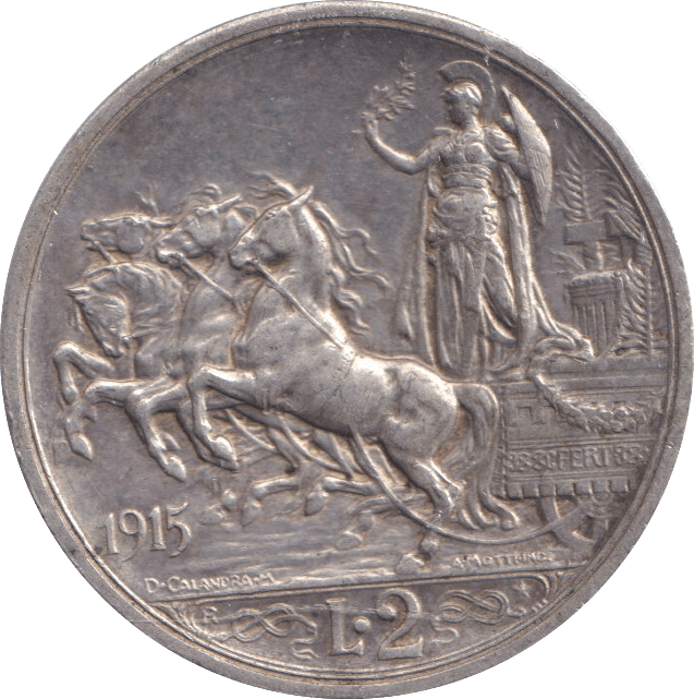 1915 SILVER 2 LIRA ITALY - SILVER WORLD COINS - Cambridgeshire Coins