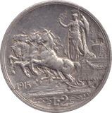 1915 SILVER 2 LIRA ITALY - SILVER WORLD COINS - Cambridgeshire Coins