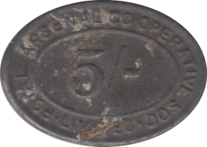 1916 FIVE SHILLING TOKEN ARSENAL COOPERATIVE - OTHER TOKENS - Cambridgeshire Coins