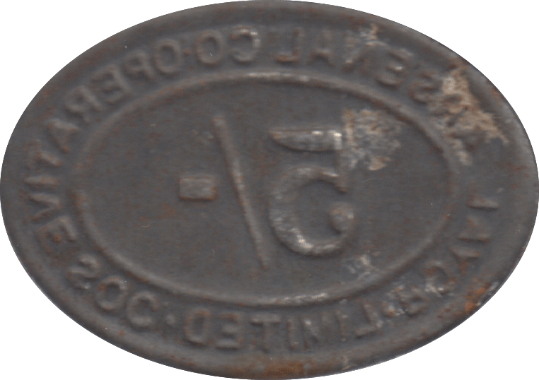 1916 FIVE SHILLING TOKEN ARSENAL COOPERATIVE - OTHER TOKENS - Cambridgeshire Coins