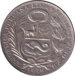 1916 SILVER 1 SOL PERU - SILVER WORLD COINS - Cambridgeshire Coins