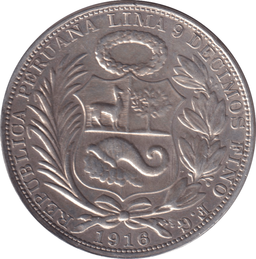 1916 SILVER 1 SOL PERU - SILVER WORLD COINS - Cambridgeshire Coins
