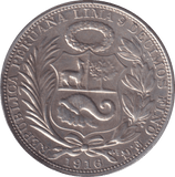 1916 SILVER 1 SOL PERU - SILVER WORLD COINS - Cambridgeshire Coins
