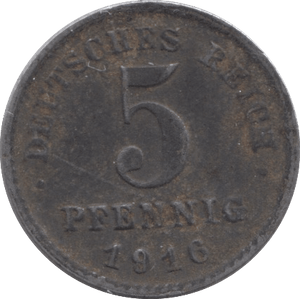 1916 SILVER GERMANY 5 PFENNIG - SILVER WORLD COINS - Cambridgeshire Coins
