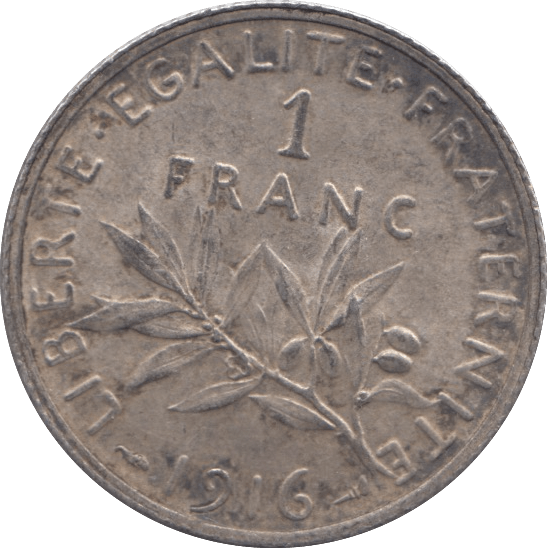1916 SILVER ONE FRANC FRANCE - SILVER WORLD COINS - Cambridgeshire Coins