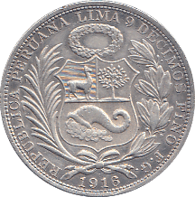 1916 SILVER SOL PERU - SILVER WORLD COINS - Cambridgeshire Coins