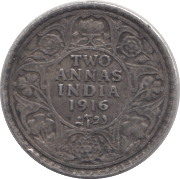 1916 SILVER TWO ANNAS INDIA - SILVER WORLD COINS - Cambridgeshire Coins