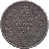 1916 SILVER TWO ANNAS INDIA - SILVER WORLD COINS - Cambridgeshire Coins