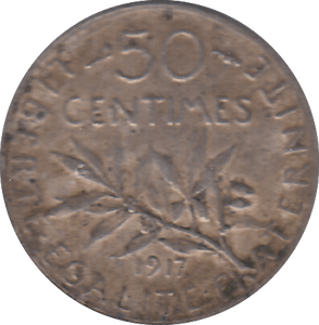 1917 FRANCE 50 CENTIMES - SILVER WORLD COINS - Cambridgeshire Coins