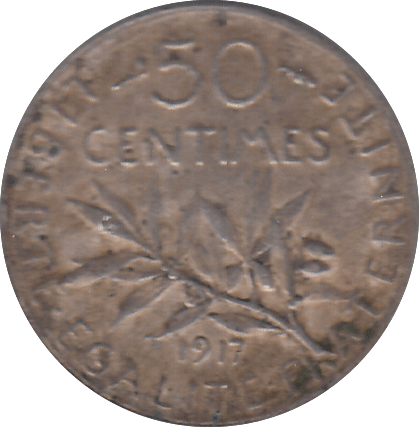 1917 FRANCE 50 CENTIMES - SILVER WORLD COINS - Cambridgeshire Coins